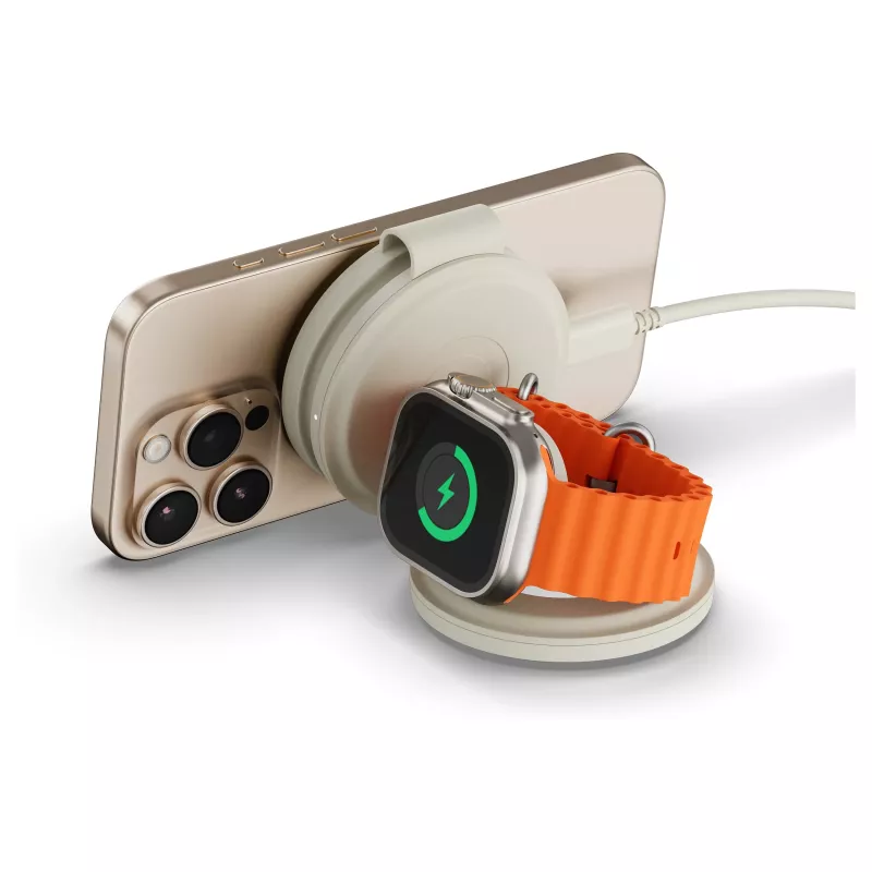 Satechi OntheGo 3-in-1 belaidis įkroviklis su Qi2, smėlio spalvos, 15W, ST-QTG31W