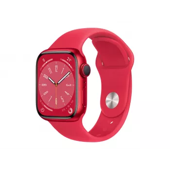 Apple Watch Series 8 (GPS) - (PRODUCT)RED - 41 mm - Raudonas aliuminis - Išmanusis laikrodis su sportine juostele - Fluoroelastomeras - Raudona - Įprastas juostelės dydis - 32GB - Wi-Fi, Bluetooth - 32 g (MNP73FD/A)