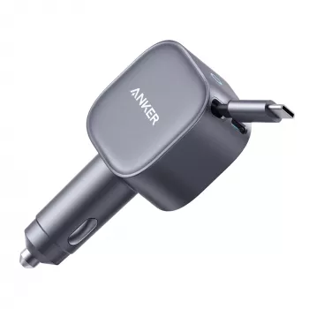 Anker Nano automobilinis įkroviklis (75 W, USB-C prievadas, įmontuotas ištraukiamas USB-C laidas)