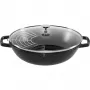 STAUB Wok 30 cm su dangčiu, juodas, ketaus