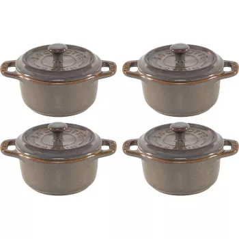 Staub Mini Cocotte rinkinys 4 vnt. keraminiai apvalūs senovinė pilka 10 cm
