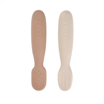 Beaba 2 vnt. silikoninių pirmųjų šaukštelių-kramtukų rinkinys Praline/Clay
