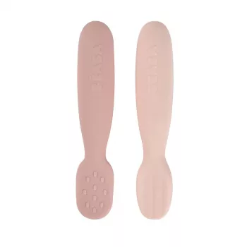 Beaba 2 vnt. silikoninių pirmųjų šaukštelių ir dantukų dildžių rinkinys Cotton Candy/Sorbet