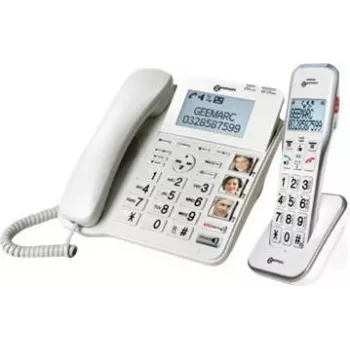 Geemarc DECT595 COMBI Laidinis Senjorų Telefonas su Atsakikliu, Laisvų Rankų, Optiniu Skambučio Signalu, Suderinamas su Klausos Aparatais, Įskaitant Avarinį Siųstuvą (DECT595_COMBI_WH_VDE)