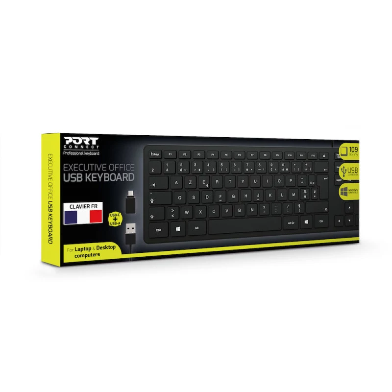 PORT Designs PORT Connect klaviatūra - USB, USB-C - prancūziškas AZERTY išdėstymas - juoda
