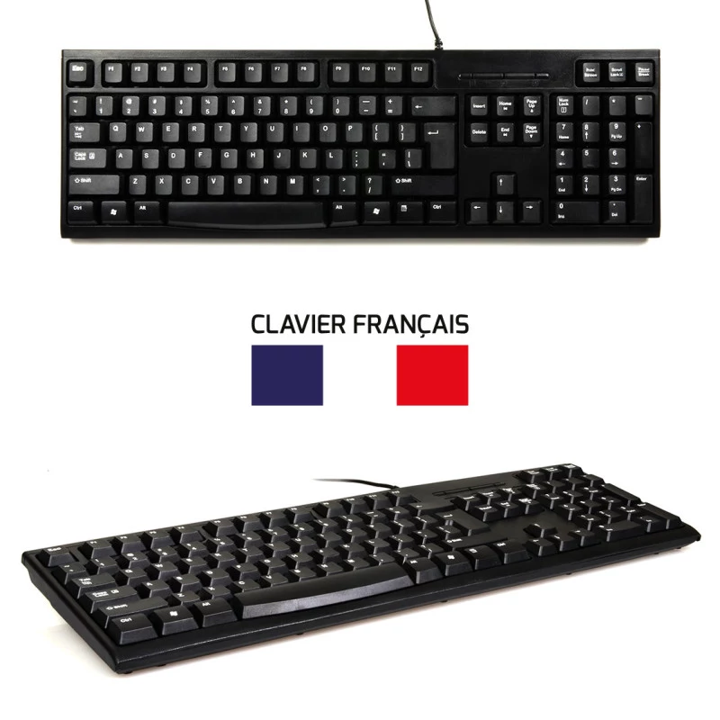 PORT Designs 900900 pilno dydžio laidinis USB klaviatūros ir pelės rinkinys, AZERTY išdėstymas, juoda