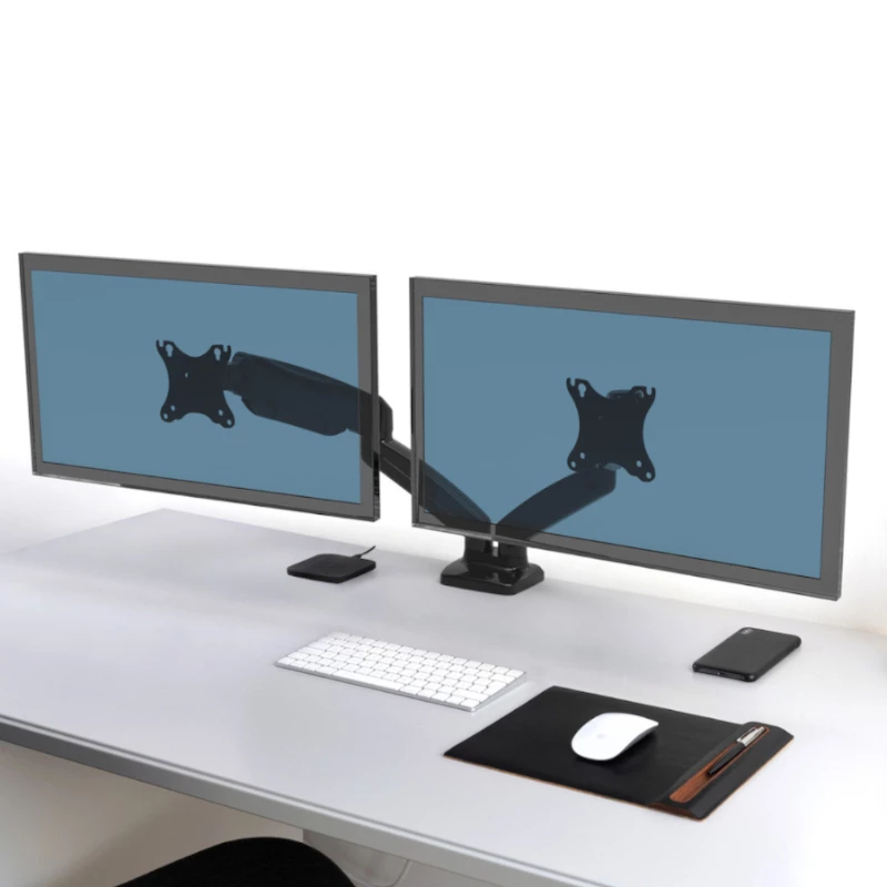 PORT Designs PORT Connect reguliuojamas dviejų monitorių laikiklis - 2 ekranams iki 32 inch - stalviršio spaustuvas / pravedimo montavimas - juoda