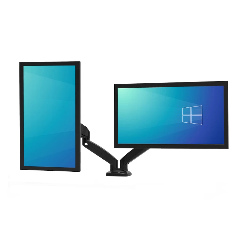 PORT Designs PORT Connect reguliuojamas dviejų monitorių laikiklis - 2 ekranams iki 32 inch - stalviršio spaustuvas / pravedimo montavimas - juoda