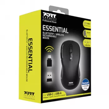 PORT Designs PORT Connect Professional ESSENTIAL Wireless Optical Mouse - 5 mygtukai - 2,4 GHz, Bluetooth - USB imtuvas - Juoda