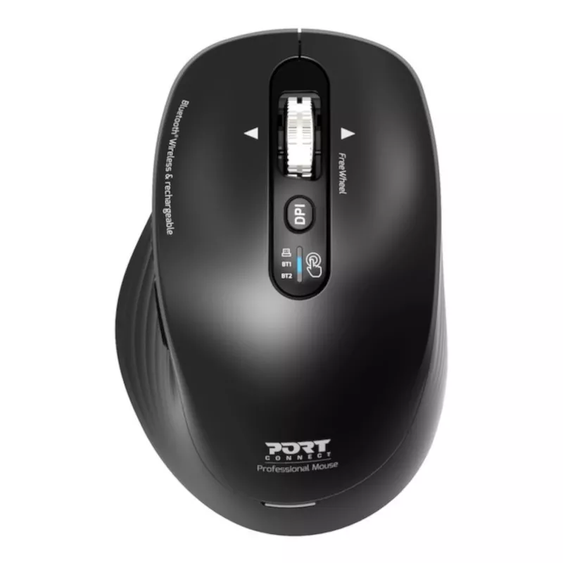 PORT Designs PORT Connect Professional BUSINESS Įkraunama belaidė pelė - Optinė - 6 mygtukai - 2,4 GHz, Bluetooth - USB imtuvas - Juoda