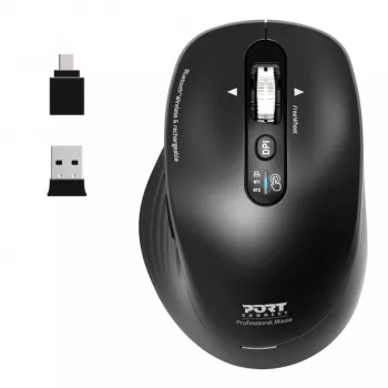 PORT Designs PORT Connect Professional BUSINESS Įkraunama belaidė pelė - Optinė - 6 mygtukai - 2,4 GHz, Bluetooth - USB imtuvas - Juoda