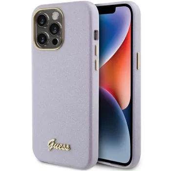 Guess GUHCP15LPGMCSL Glitter Glossy Script Hard Case, skirtas iPhone 15 Pro 6,1 inch, alyvinė