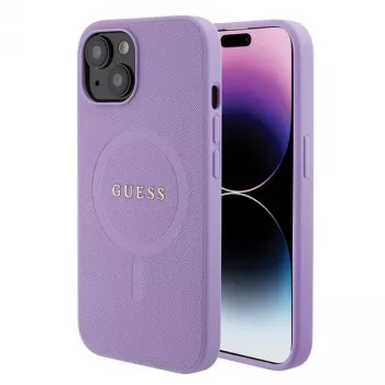 Guess GUHMP15MPSAHMCU Saffiano MagSafe kietas dėklas, skirtas iPhone 15 Plus / 14 Plus 6,7 inch - violetinis