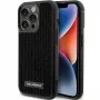 Karl Lagerfeld KLHCP15LHDSPLK Kietas dėklas, skirtas iPhone 15 Pro 6,1 inch juodas, su cirkonio logotipu ir metaline plokštele