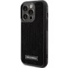 Karl Lagerfeld KLHCP15LHDSPLK Kietas dėklas, skirtas iPhone 15 Pro 6,1 inch juodas, su cirkonio logotipu ir metaline plokštele