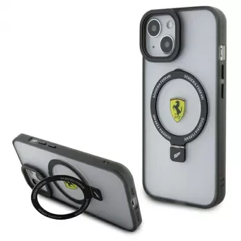 Ferrari FEHMP15MUSCAH iPhone 15 Plus / 14 Plus 6,7 inch permatomas kietas dėklas su žiediniu stovu, MagSafe, 2023 kolekcija