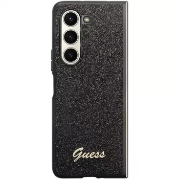 Guess Glitter Script F946 kietas dėklas, skirtas Samsung Galaxy Z Fold5, juodas