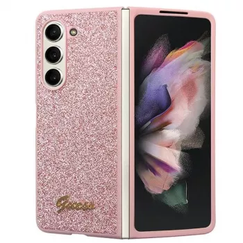 Guess GUHCZFD5HGGSHP F946 Glitter Script Hard Case, skirtas Samsung Galaxy Z Fold5 - rožinė