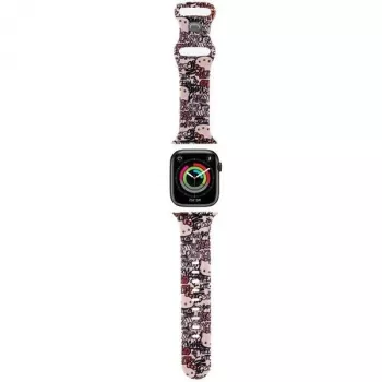 Hello Kitty HKAWMSDGPTP Silikoninis dirželis Apple Watch 38/40/41mm rožinis Graffiti Tags