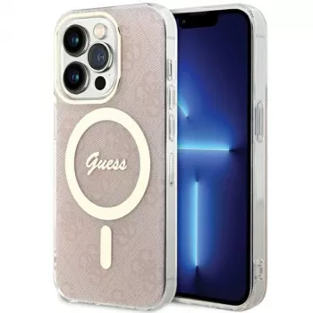 Guess GUHMP15LH4STP Hardcase, skirta Apple iPhone 15 Pro 6,1 inch rožinė IML 4G MagSafe
