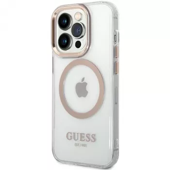 Guess GUHMP15XHTRMD Metal Outline Hard Case, skirta Apple iPhone 15 Pro Max, auksinė, suderinama su MagSafe