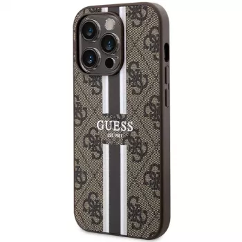 Guess GUHMP15LP4RPSW iPhone 15 Pro 6,1 inch kietas dėklas rudas su spausdintomis juostelėmis MagSafe