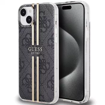 Guess GUHCP15MH4PSEGK Kietas dėklas, skirtas Apple iPhone 15 Plus / 14 Plus 6,7 inch juodas 4G Gold Stripe
