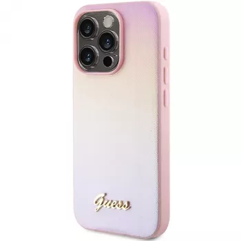 Guess Saffiano Iridescent Script Hard Case, skirtas Apple iPhone 14 Pro Max 6.7 - Rožinė