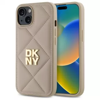 DKNY DKHCP14SPQDSLE Quilted Stack Logo Case, skirta Apple iPhone 14 6,1 inch smėlio spalvos