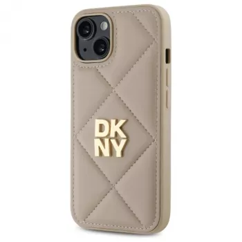 DKNY DKHCP14SPQDSLE Quilted Stack Logo Case, skirta Apple iPhone 14 6,1 inch smėlio spalvos