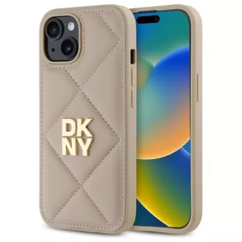DKNY DKHCP15SPQDSLE Quilted Stack Logo dėklas, skirtas iPhone 15 6,1 inch smėlio spalvos