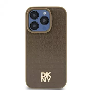 DKNY DKHMP14SPSHRPSW Hardcase, skirta iPhone 14/15/13, rudos odos raštas su metaliniu logotipu, MagSafe