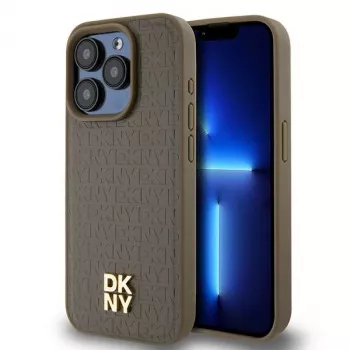 DKNY DKHMP14LPSHRPSW Hardcase, skirta Apple iPhone 14 Pro 6,1 inch, rudos odos raštas su metaliniu logotipu, MagSafe