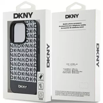 DKNY DKHMP15XPSOSPK Hardcase Leather Printed Pattern Metal Logo MagSafe, skirta iPhone 15 Pro Max 6.7, juoda