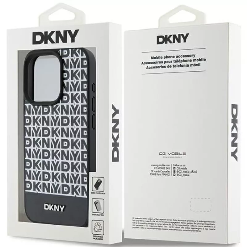 DKNY DKHMP15XPSOSPK Hardcase Leather Printed Pattern Metal Logo MagSafe, skirta iPhone 15 Pro Max 6.7, juoda