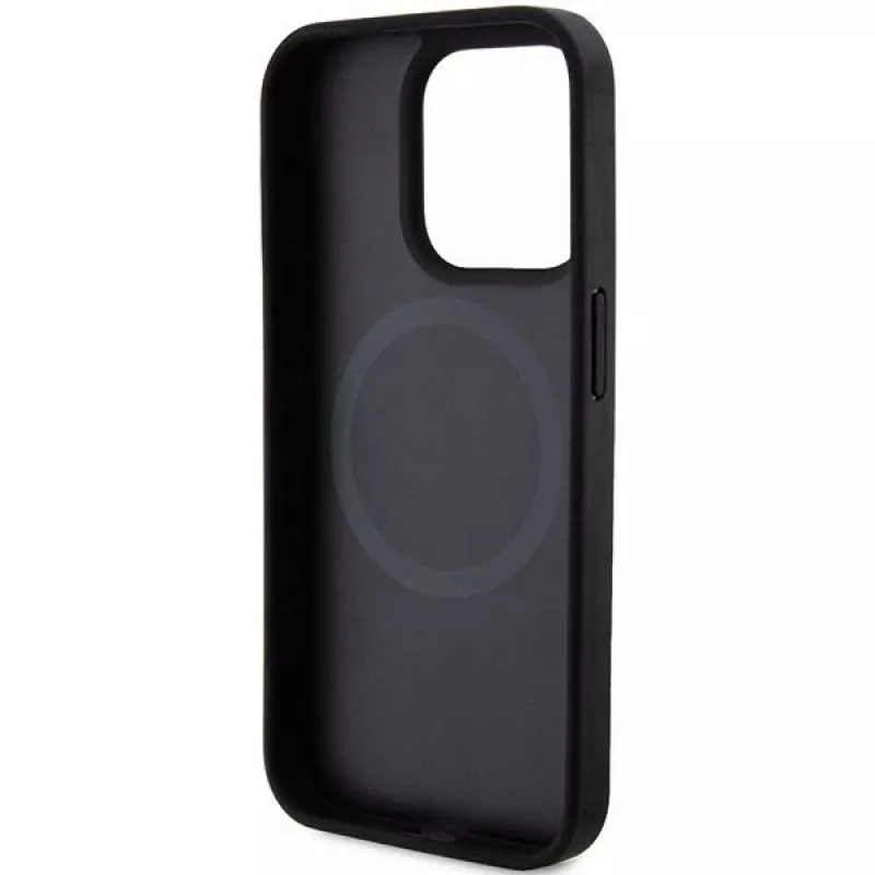 DKNY DKHMP15XPSOSPK Hardcase Leather Printed Pattern Metal Logo MagSafe, skirta iPhone 15 Pro Max 6.7, juoda