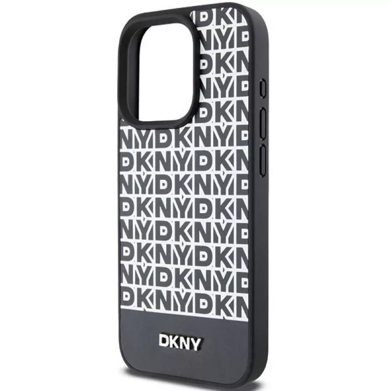 DKNY DKHMP15XPSOSPK Hardcase Leather Printed Pattern Metal Logo MagSafe, skirta iPhone 15 Pro Max 6.7, juoda