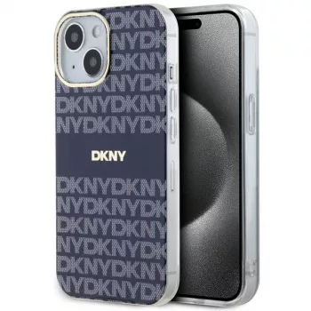 DKNY DKHMP15SHRHSEB Kietas dėklas, skirtas iPhone 15/14/13 6,1 inch mėlynas Mono & Stripe IML MagSafe