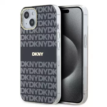 DKNY DKHMP15SHRHSEK iPhone 15 / 14 / 13 6,1 inch juodas kietasis dėklas IML Mono & Stripe MagSafe