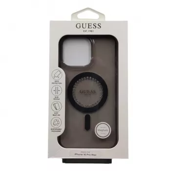 Guess IML Rhinestones MagSafe Case, skirtas iPhone 16 Pro Max (juodas)