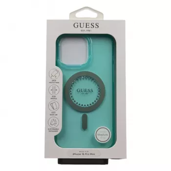 Guess IML Rhinestones MagSafe dėklas, skirtas iPhone 16 Pro Max (žalias)
