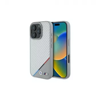 BMW M Carbon Tricolor Line Hardcase, skirta iPhone 16 Pro 6,3 inch pilka, MagSafe