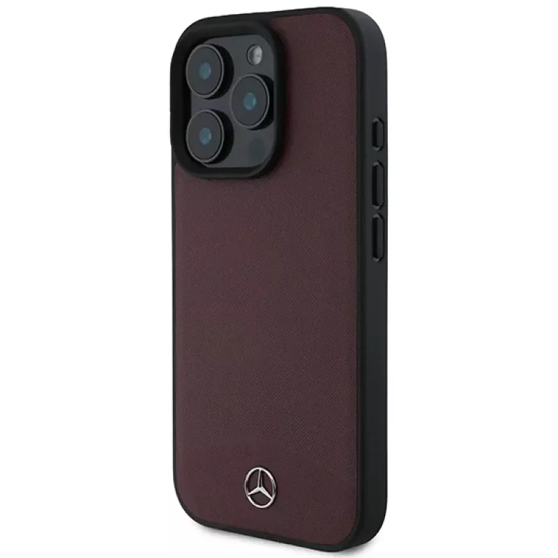 Mercedes-Benz MEHMP16L23RBARR Kietas dėklas, skirtas iPhone 16 Pro 6,3 inch raudonai tekstūruotai ir lygiai odai su MagSafe