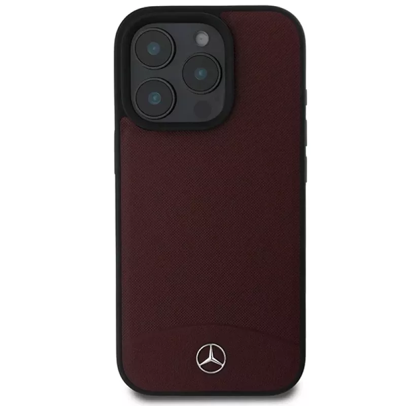 Mercedes-Benz MEHMP16L23RBARR Kietas dėklas, skirtas iPhone 16 Pro 6,3 inch raudonai tekstūruotai ir lygiai odai su MagSafe