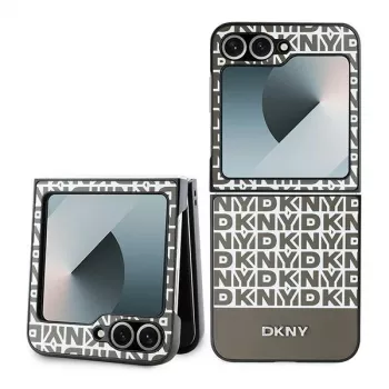DKNY DKHCZF6PSOSPW Apsauginis galinis dangtelis, skirtas Samsung Galaxy Z Flip 6 / Z Flip7 FE - Ruda kartotinio rašto su apatine juostele
