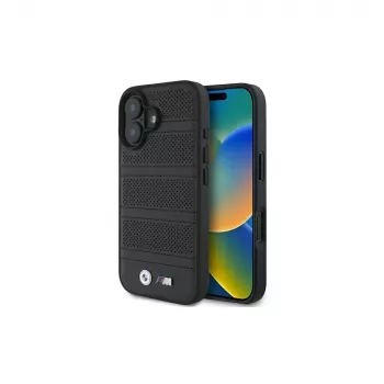 BMW M Collection Perforated and Stitched Line Hard Case, skirtas iPhone 16 6,1 colio - juoda