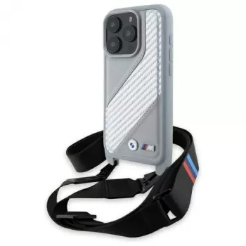 BMW M Edition Carbon Stripe & Strap Hard Case, skirtas iPhone 16 Pro Max 6,9 colio, pilka