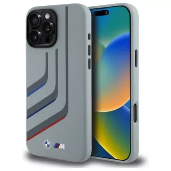 BMW Turning Lines Silicone Hard Case, skirtas Apple iPhone 16 Pro Max 6,9 col. pilkas MagSafe