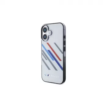 BMW BMHCP16S23HTRAG Hardcase, skirtas Apple iPhone 16 6,1 colio, pilkas, Motorsport IML Random Stripes