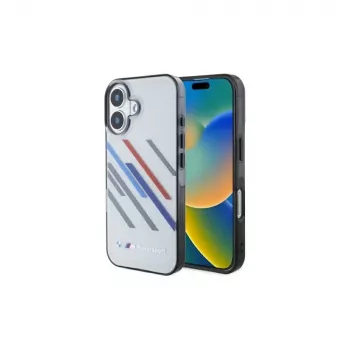 BMW Hardcase, skirtas iPhone 16 Plus 6,7 colio, pilkas, Motorsport IML Random Stripes